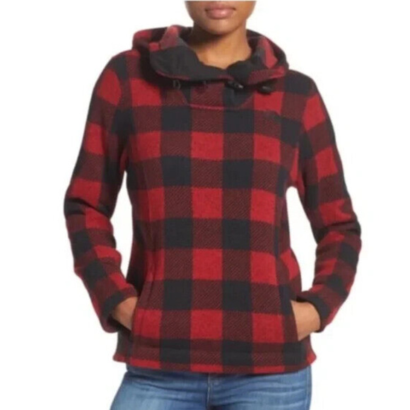 The North Face Crescent Buffalo Plaid Fleece Toggle Hooded Pullover Womens Small - Picture 1 of 16